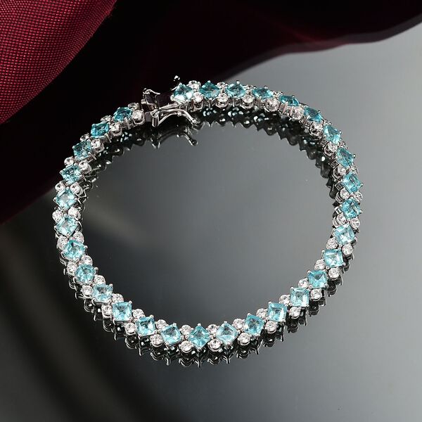 D joy AA Betroka Blauer Apatit, Weißer Zirkon Armband ca. 19 cm 925 Silber rhodiniert ca. 14,88 ct. image number 2