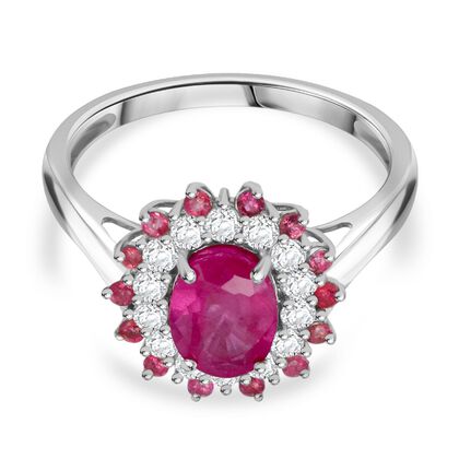 D'Joy Ilakaka Rosa Saphir (Fissure gef&uuml;llt), Wei&szlig;er Zirkon Ring 925 Silber rhodiniert (Gr&ouml;&szlig;e 19.00) ca. 2,85 ct