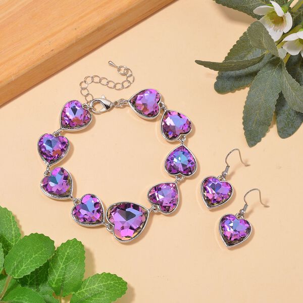 2er Set - Mystischer Rosa Kristall Armband und Ohrringe, Silberfarben image number 2