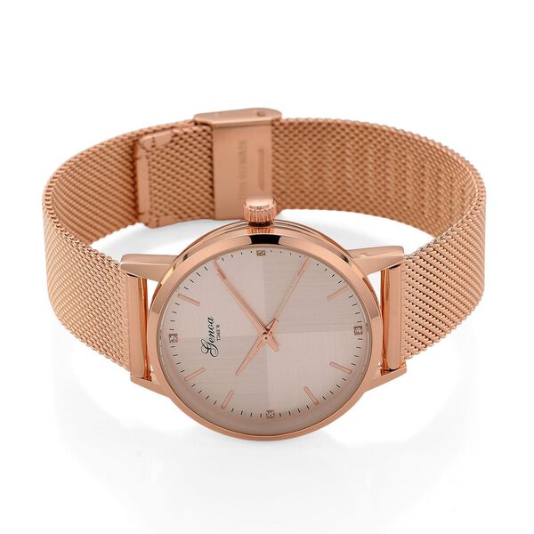 GENOA TIME - V2 Automatik Armbanduhr, Geh&auml;use 316 Edelstahl Sonnenschein Zifferblatt mit wei&szlig;em Diamant Edelstahl Mesharmband ros&eacute;goldfarben image number 5