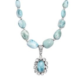 D’joy AA Larimar und Labor Polki Diamant Anhänger mit 45cm Kette - 136,27 ct.