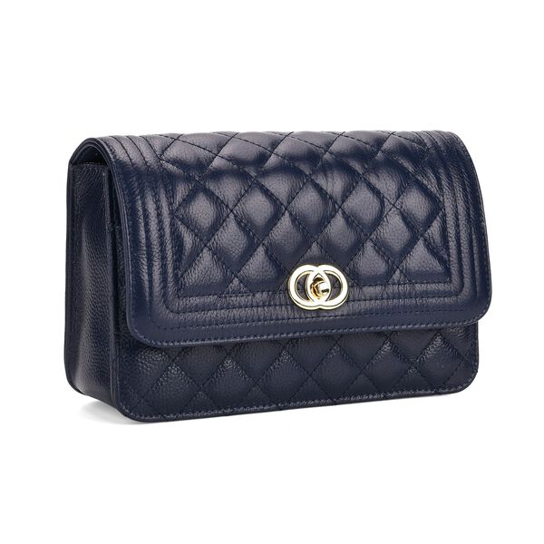 100% Echtleder Crossbody Tasche mit Metallkettenriemen in Stepp-Optik, 23,5x15x8cm, Dunkelblau image number 6