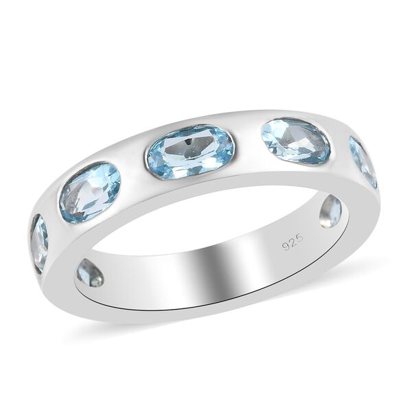 Schweizer Blautopas Band Ring 925 Silber Platin-Überzug image number 5