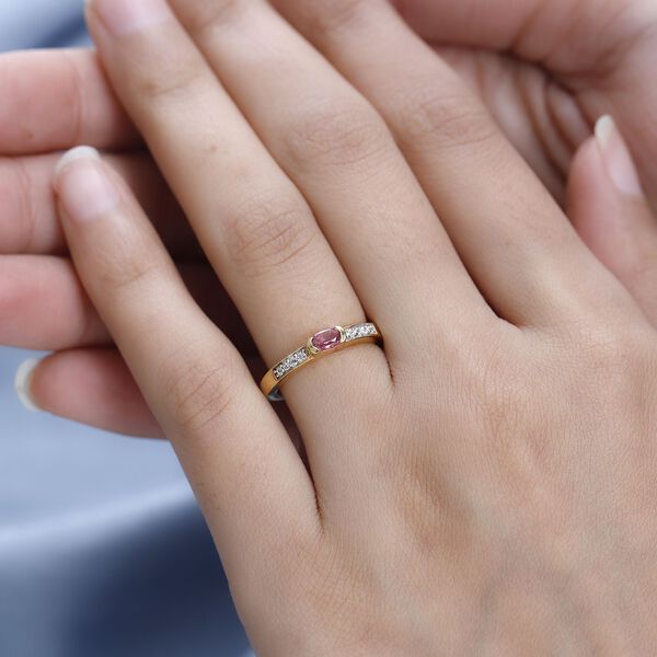 Ouro Fino Rubellit, Wei&szlig;er Zirkon Ring, 925 Silber Gelbgold Vermeil, (Gr&ouml;&szlig;e 16.00) ca. 0.34 ct image number 2