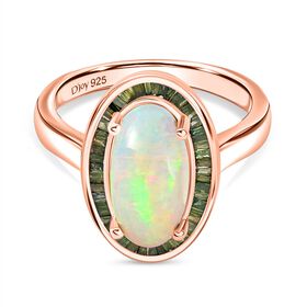 D’joy AA Natürlicher, äthiopischer Welo Opal, Grüner Diamant Ring 925 Silber 750 Roségold Vermeil (Größe 19.00) ca. 2,75 ct