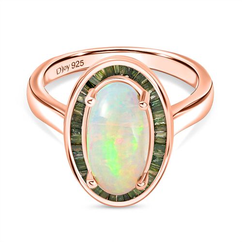 D’joy AA Natürlicher, äthiopischer Welo Opal, Grüner Diamant Ring 925 Silber 750 Roségold Vermeil (Größe 19.00) ca. 2,75 ct image number 0
