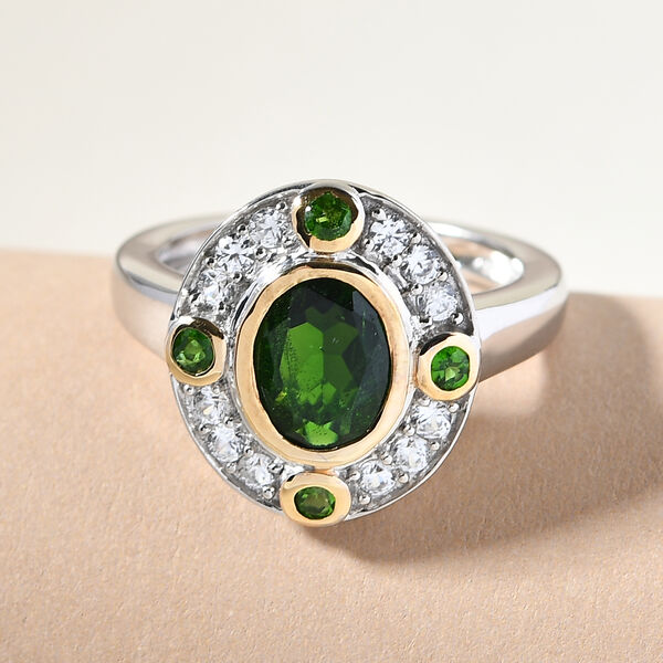 Natürlicher Chromdiopsid und Zirkon Ring 925 Silber Bicolor  ca. 1,76 ct image number 2