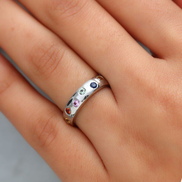 Mehrfarbig Saphir Band Ring 925 Silber Platin-Überzug image number 3
