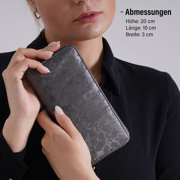 Brieftasche mit Renaissance-Pr&auml;gung und RFID-Schutz, 20x10x3 cm, Grau image number 4