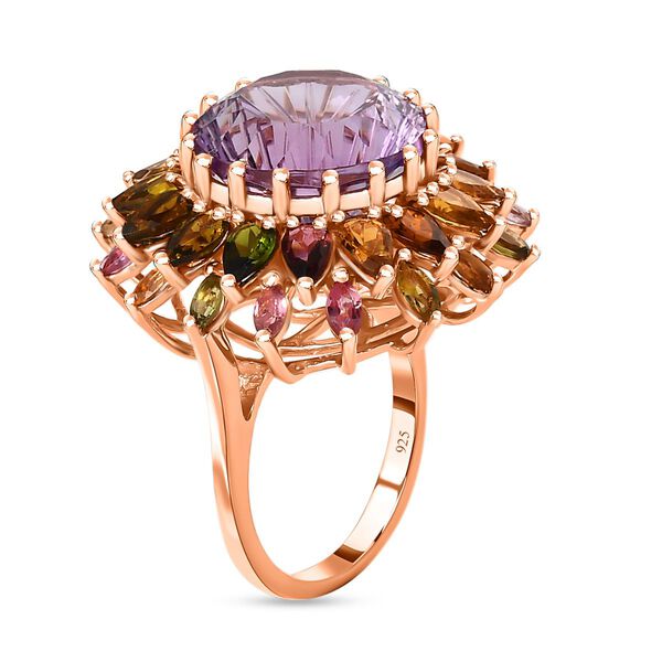 Hanabi Schliff - Rose De France Amethyst und mehrfarbiger Turmalin-Ring - 14,22 ct. image number 4