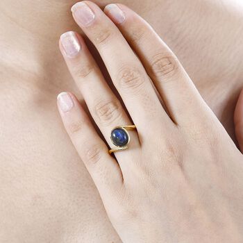 AAA Labradorit Ring 925 Silber 750 Gelbgold Vermeil (Gr&ouml;&szlig;e 18.00) ca. 3,09 ct