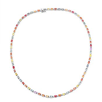 Mehrfarbige Saphir-Halskette, ca. 45 cm, 925 Silber platiniert ca. 23.34 ct