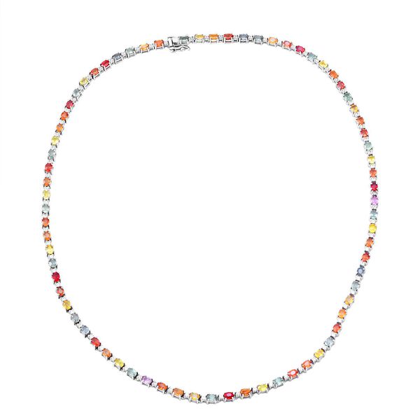 Mehrfarbige Saphir-Halskette, ca. 45 cm, 925 Silber platiniert ca. 23.34 ct