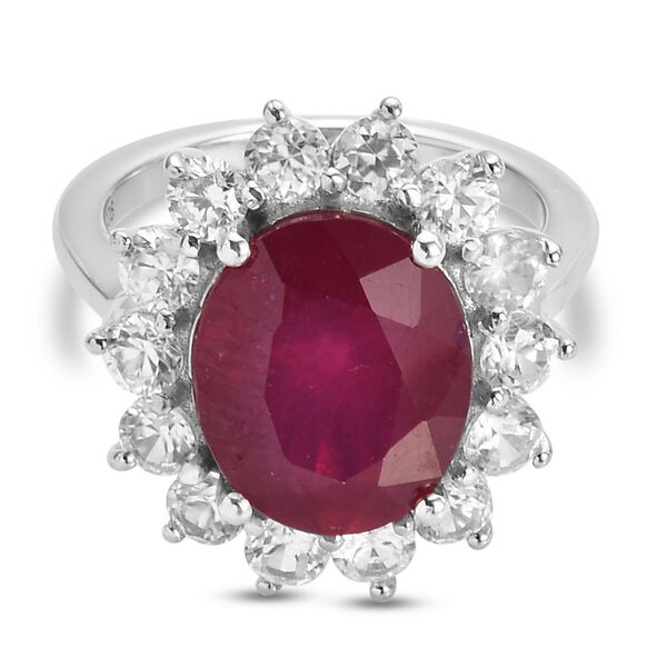 Rubin und Zirkon Halo Ring 925 Silber Platin-&Uuml;berzug image number 6