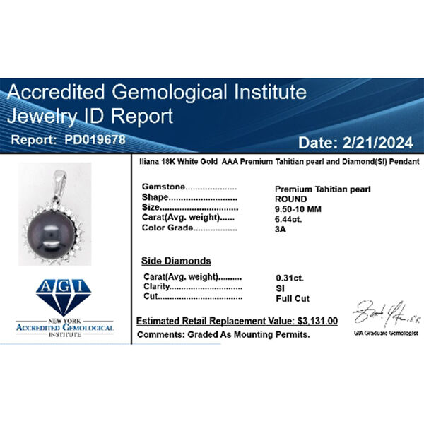 ILIANA zertifiziert und geprüft AAA Tahiti Perle und SI Diamant Halo Anhänger in 750 Weißgold image number 5