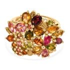 AA Mehrfarbiger-Turmalin Rin, 925 Silber 750 Gelbgold Vermeil (Größe 21.00) ca. 4.97 ct