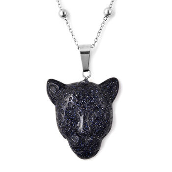 Blaue Sandstein-Halskette, 61 cm, Edelstahl ca. 16,90 ct