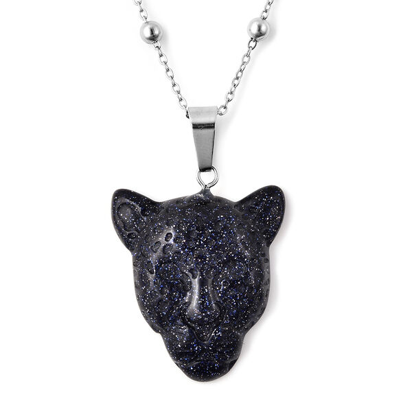 Blaue Sandstein-Halskette, 61 cm, Edelstahl ca. 16,90 ct