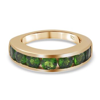 Nat&uuml;rlicher Chromdiopsid Band Ring 925 Silber vergoldet (Gr&ouml;&szlig;e 16.00) ca. 1,30 ct