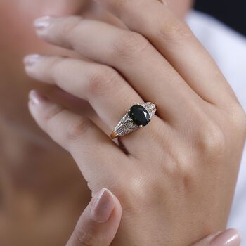 Nat&uuml;rlicher Chromdiopsid, wei&szlig;er Zirkon Ring, 925 Silber Gelbgold Vermeil (Gr&ouml;&szlig;e 18.00) ca. 2.19 ct