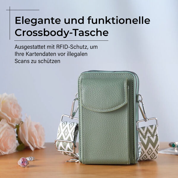 Crossbody Tasche mit RFID-Schutz, 11x6x17,5cm, Grün image number 2