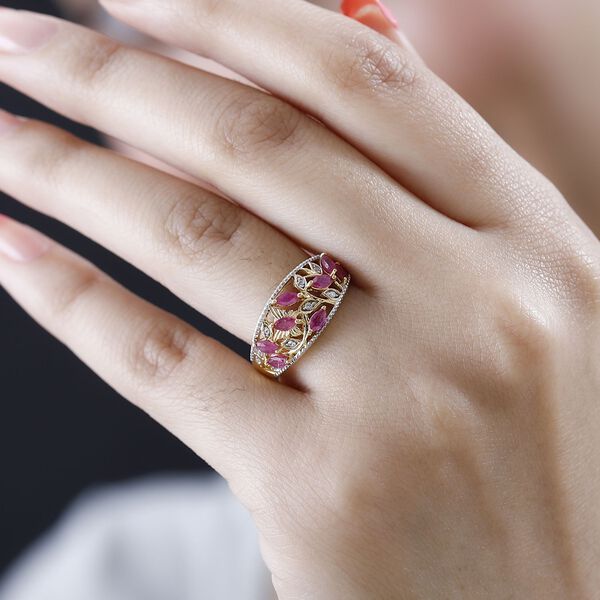 Afrikanischer Rubin, Wei&szlig;er Zirkon Ring, 925 Silber Gelbgold Vermeil, (Gr&ouml;&szlig;e 21.00) ca. 1.32 ct image number 3