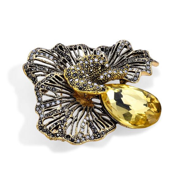 Mehrfarbiger Kristall Brosche Antikes Gold image number 4