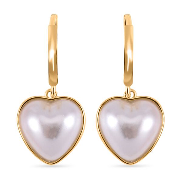 Wei&szlig;e Muschelkernperle und Zirkonia-Ohrringe, 925 Silber vergoldet - 1 ct.