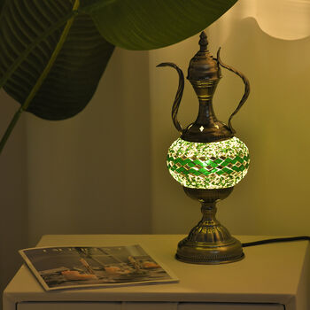 Handgefertigte orientalische Mosaik Glas Tischlampe - Weinkrug Form, Gr&ouml;&szlig;e 12x38 cm, Blau