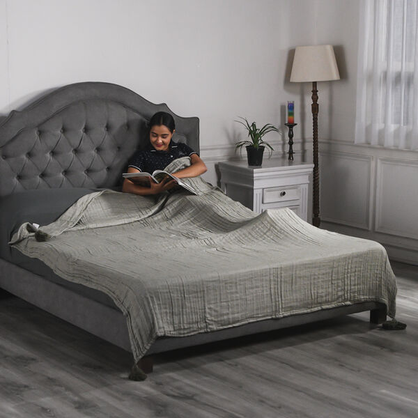 100% Musselin-Baumwolle: 3-lagige Sommerdecke, 160x200 cm, Olivgr&uuml;n