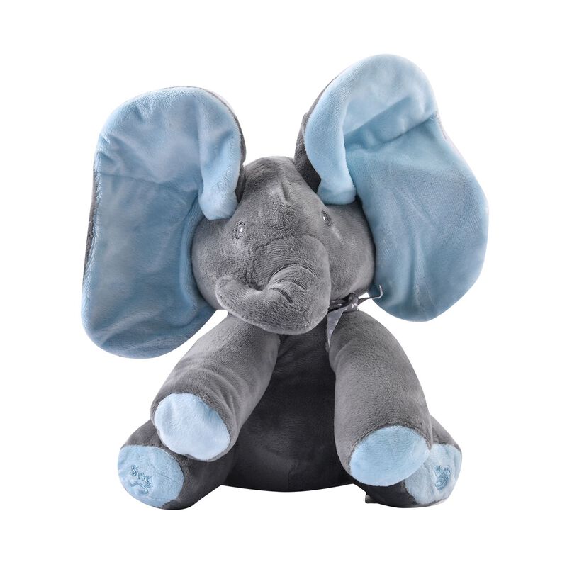 Peekaboo Plüsch-Elefantenspielzeug mit beweglichen Schlappohren und Musik, blau image number 0