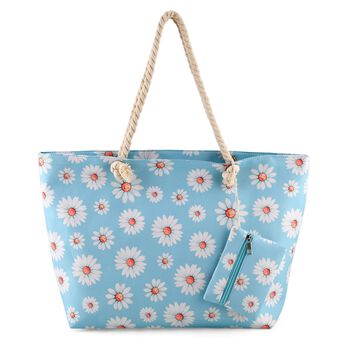 2er Set Tragetaschen, Blumenprint, Blau