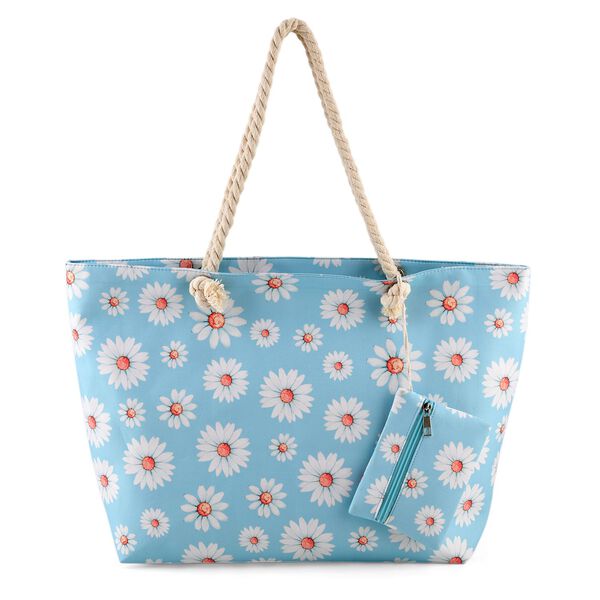 2er Set Tragetaschen, Blumenprint, Blau