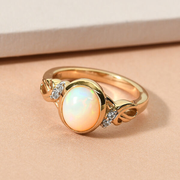 Natürlicher Äthiopischer Opal und Zirkon Ring 925 Silber vergoldet  ca. 1,30 ct image number 2
