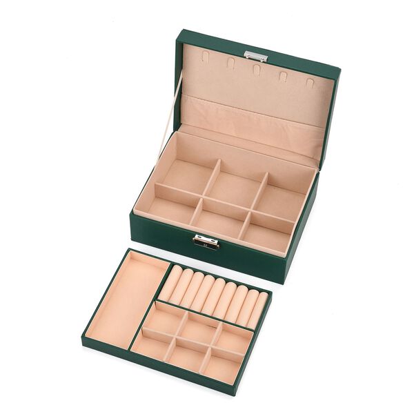 2-lagige PU Schmuckbox, 22,8x17x8,5cm, Grün image number 6