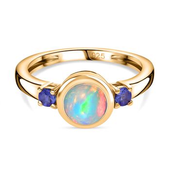 AA Nat&uuml;rlicher, &auml;thiopischer Welo Opal, Tansanit Ring 925 Silber vergoldet (Gr&ouml;&szlig;e 16.00) ca. 0,74 ct