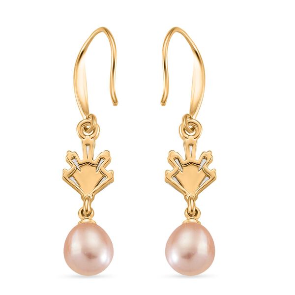 Pfirsich-Süßwasser Perle, Weißer Zirkonia Ohrringe Nickelfreies Messing Standard 6.00 ct image number 3