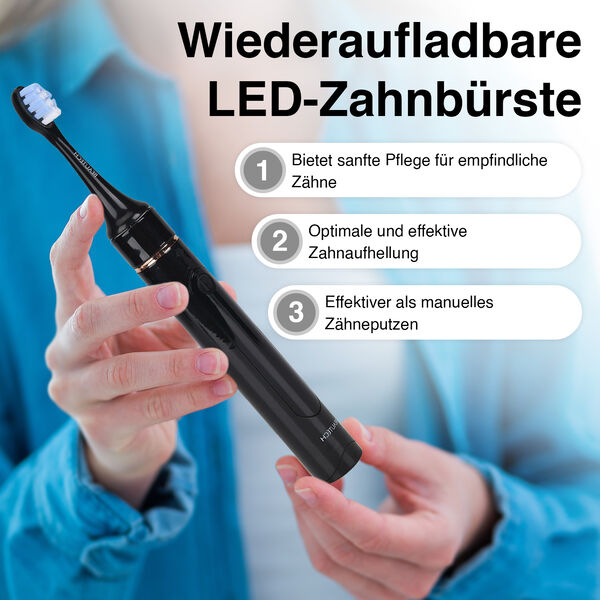BEAUTECH Zahnb&uuml;rste mit therapeutischem LED-Licht, 5 Modi und 4 zus&auml;tzliche K&ouml;pfe, Schwarz image number 2