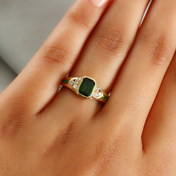 Nat&uuml;rlicher Chromdiopsid Ring 925 Silber vergoldet  ca. 1,21 ct image number 3