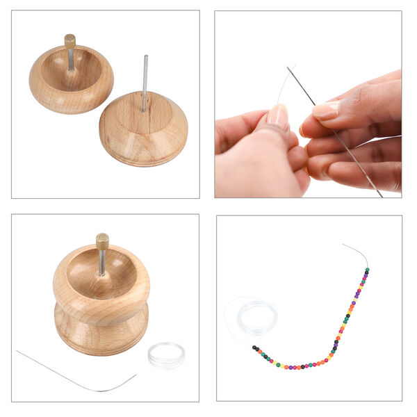 Perlen Spinner aus Kiefernholz mit Stahlnadel, bunten Perlen und Faden image number 5
