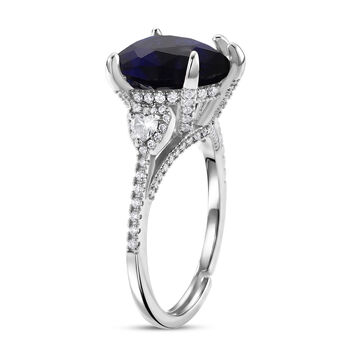 Blau Kristall und Wei&szlig;er Zirkonia Ring Nickelfreies Messing (Gr&ouml;&szlig;e 17.00) 1.01 ct