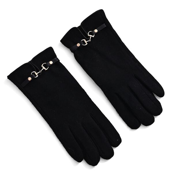 Kaschmir-Handschuhe mit Touchscreen-Funktion, Karomuster, Onesize, Schwarz