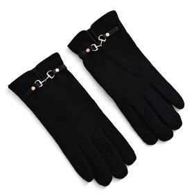 Kaschmir-Handschuhe mit Touchscreen-Funktion, Karomuster, Onesize, Schwarz