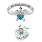 2er Set - Weißer Kristall, Blauer Kristall Flexibles Armreif und Flexibler Ring, silberfarben