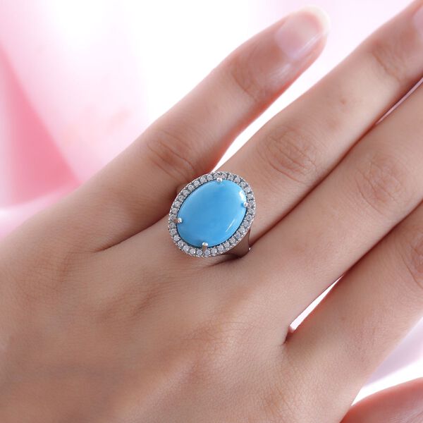 Amerikanischer, nat&uuml;rlicher Sleeping Beauty T&uuml;rkis und Zirkon-Halo-Ring in Silber image number 3