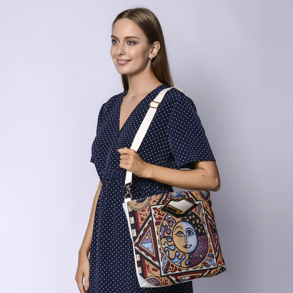 Jacquard Crossbody Tasche, Mond Muster, Größe 39x10x26 cm, Mehrfarbig image number 2