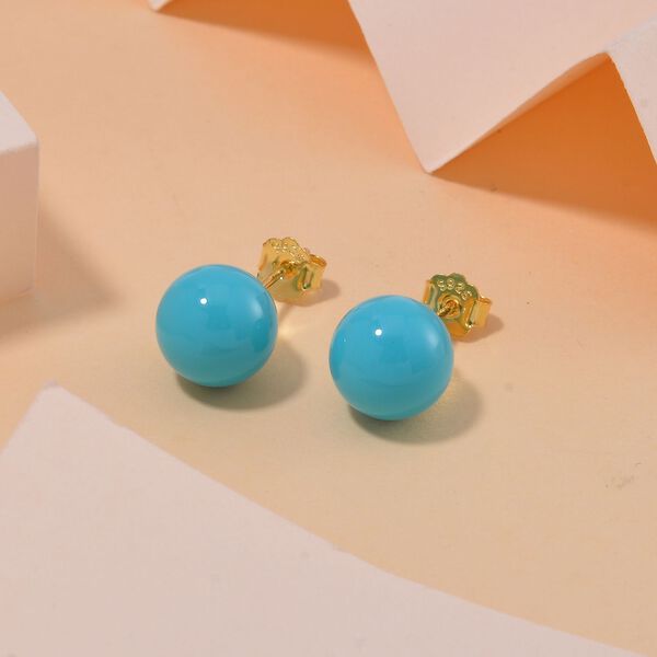Sleeping Beauty Türkis farbe Muschelperle Ohrringe 925 Silber vergoldet image number 2