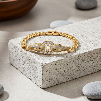 Wei&szlig;es Zirkonia und gr&uuml;nes Nanokristall 18,5cm Armband in Goldton