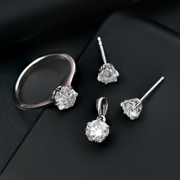 Moissanit Schmuckset, 925 Silber rhodiniert - 2,48 ct. image number 2