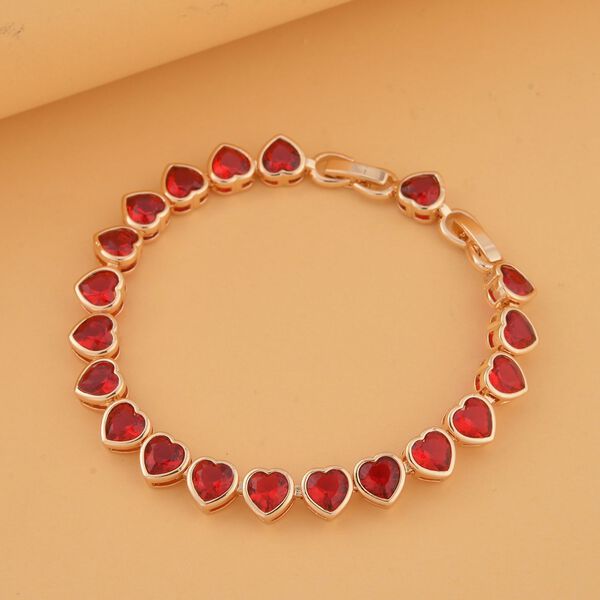 Rotes Zirkonia-Herz-Armband, 19 cm - 10 ct. image number 1